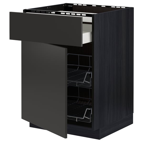 METOD / MAXIMERA - METOD / MAXIMERA Base cab f hob/drawer/2 wire bskts, black/Nickebo matt anthracite, 60x60 cm