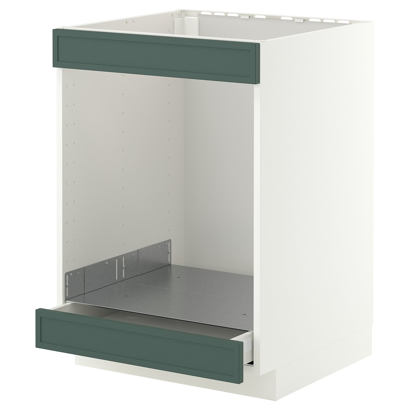METOD / MAXIMERA base cab for hob+oven w drawer, white/Aspudden dark grey-green, 60x60 cm