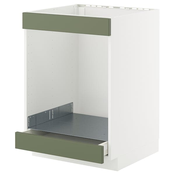 METOD / MAXIMERA - METOD / MAXIMERA Base cab for hob+oven w drawer, white/Axstad grey-green, 60x60 cm