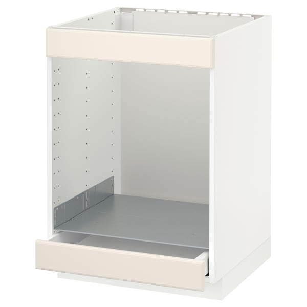 METOD / MAXIMERA base cab for hob+oven w drawer, white/Bodbyn off-white, 60x60 cm