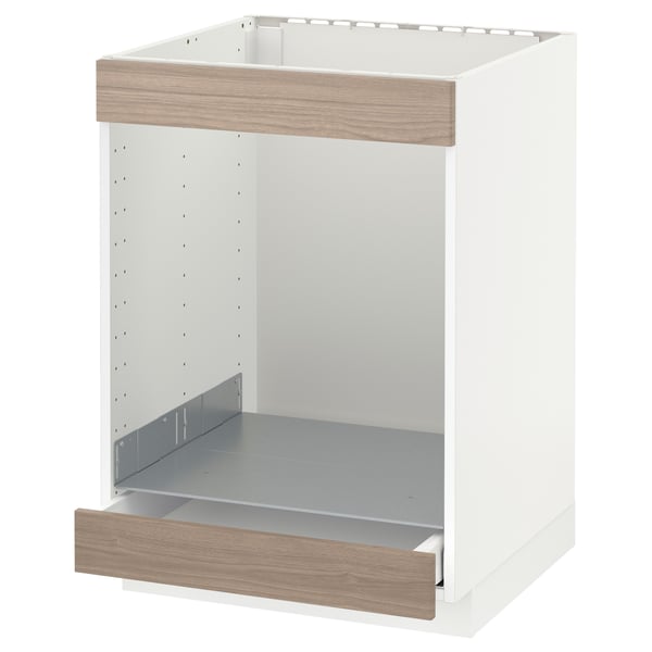 METOD / MAXIMERA base cab for hob+oven w drawer, white/Brokhult light grey