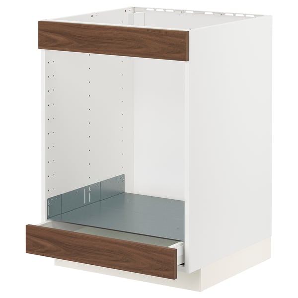 METOD / MAXIMERA - METOD / MAXIMERA Base cab for hob+oven w drawer, white Enköping/brown walnut effect, 60x60 cm