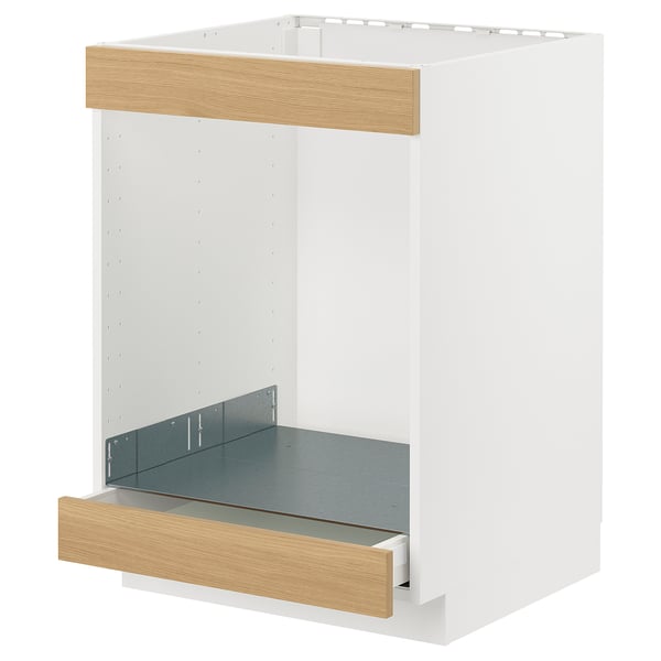 METOD / MAXIMERA base cab for hob+oven w drawer, white/Forsbacka oak, 60x60 cm