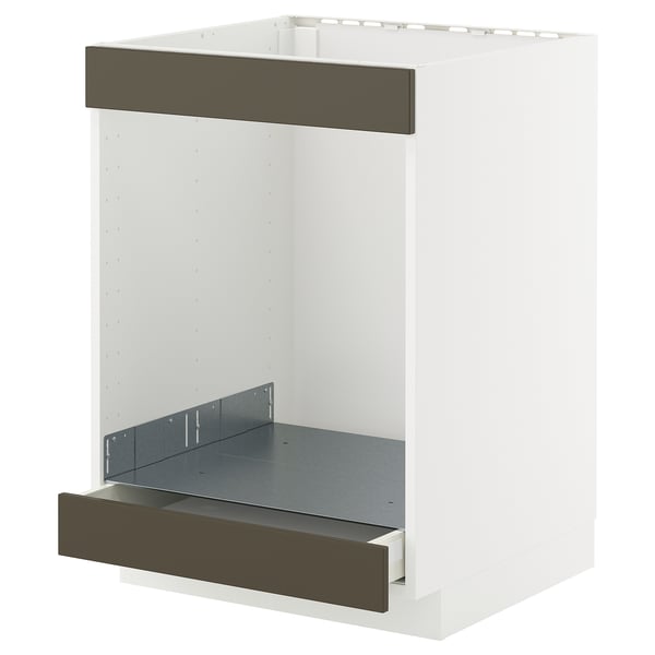METOD / MAXIMERA base cab for hob+oven w drawer, white/Havstorp brown-beige, 60x60 cm