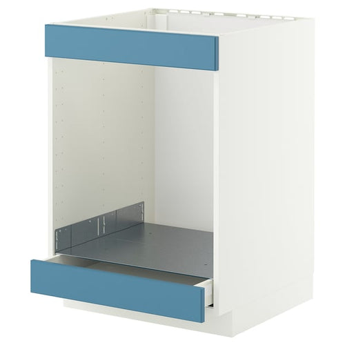 METOD / MAXIMERA base cab for hob+oven w drawer, white/Lerhyttan blue, 60x60 cm
