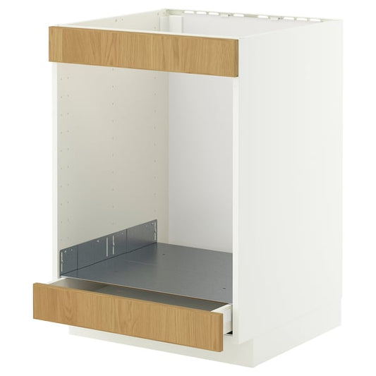 METOD / MAXIMERA cooktop+oven cabinet/drawer, white/Sinarp oak veneer, 60x60 cm