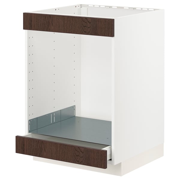METOD / MAXIMERA - METOD / MAXIMERA Base cab for hob+oven w drawer, white/Sinarp brown, 60x60 cm