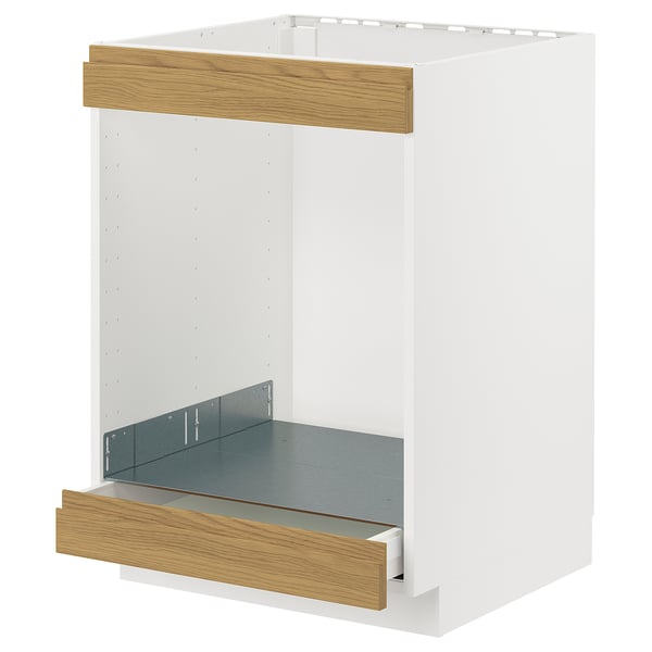 METOD / MAXIMERA base cab for hob+oven w drawer, white/Voxtorp oak effect, 60x60 cm