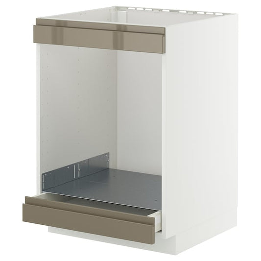 METOD / MAXIMERA - Base cab for hob+oven w drawer, white/Voxtorp high-gloss dark grey-brown, 60x60 cm
