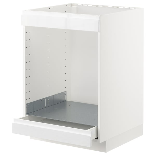 METOD / MAXIMERA base cab for hob+oven w drawer, white/Voxtorp high-gloss/white, 60x60 cm