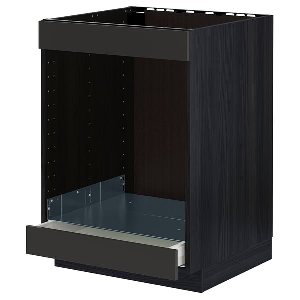 METOD / MAXIMERA - METOD / MAXIMERA Base cab for hob+oven w drawer, black/Nickebo matt anthracite, 60x60 cm