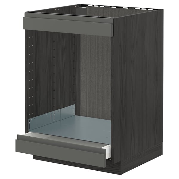 METOD / MAXIMERA base cab for hob+oven w drawer, black/Voxtorp dark grey, 60.0x80.0x60.0 cm