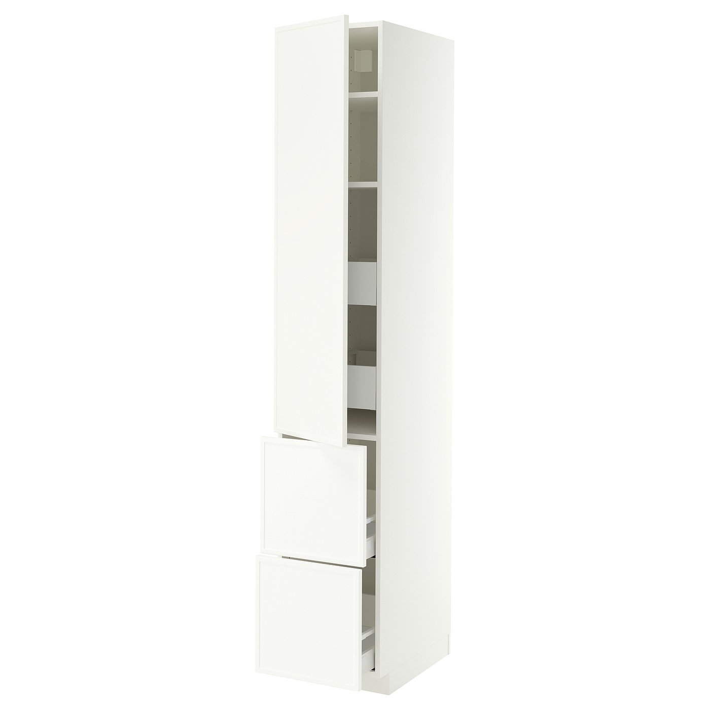 METOD / MAXIMERA hi cab w shlvs/4 drawers/dr/2 frnts, white/Aspudden matt white, 40x60x220 cm