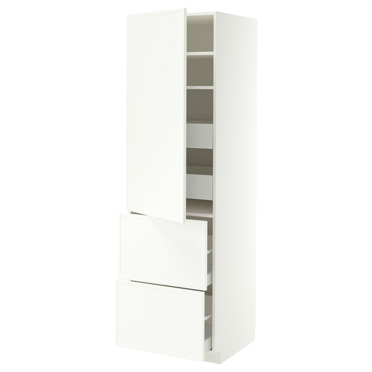 METOD / MAXIMERA hi cab w shlvs/4 drawers/dr/2 frnts, white/Aspudden matt white, 60x60x200 cm