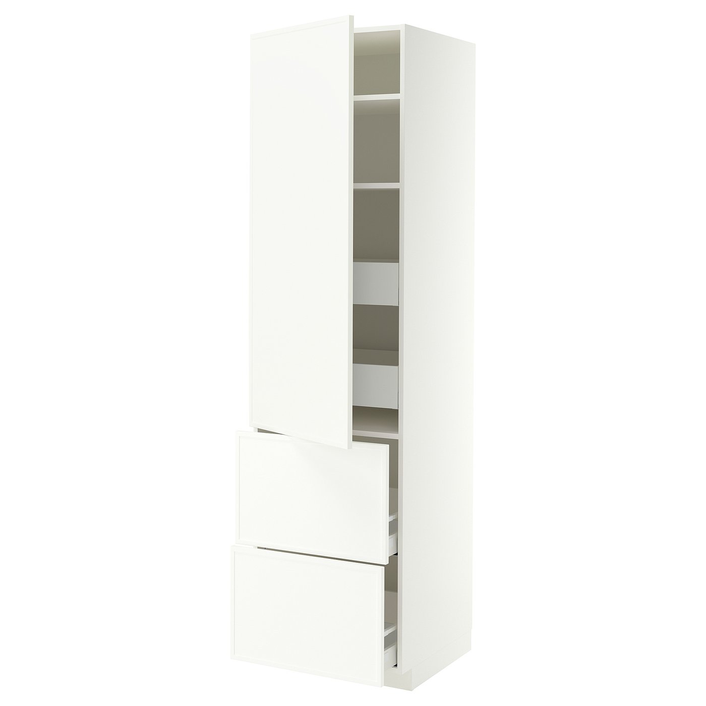 METOD / MAXIMERA hi cab w shlvs/4 drawers/dr/2 frnts, white/Aspudden matt white, 60x60x220 cm
