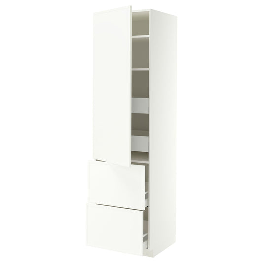 METOD / MAXIMERA hi cab w shlvs/4 drawers/dr/2 frnts, white/Aspudden matt white, 60x60x220 cm