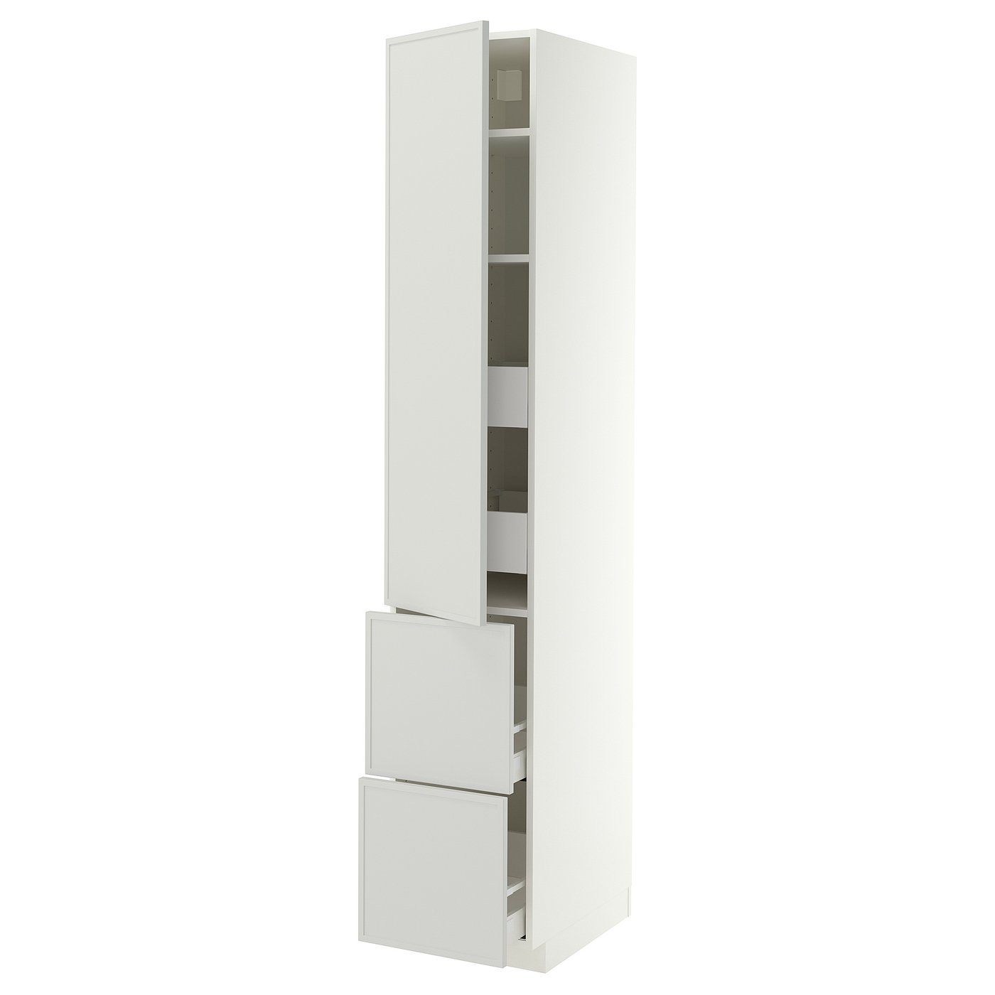 METOD / MAXIMERA hi cab w shlvs/4 drawers/dr/2 frnts, white/Aspudden light grey, 40x60x220 cm