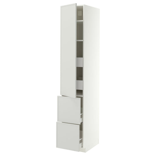 METOD / MAXIMERA hi cab w shlvs/4 drawers/dr/2 frnts, white/Aspudden light grey, 40x60x220 cm
