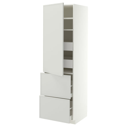 METOD / MAXIMERA hi cab w shlvs/4 drawers/dr/2 frnts, white/Aspudden light grey, 60.0x200.0x60.0 cm
