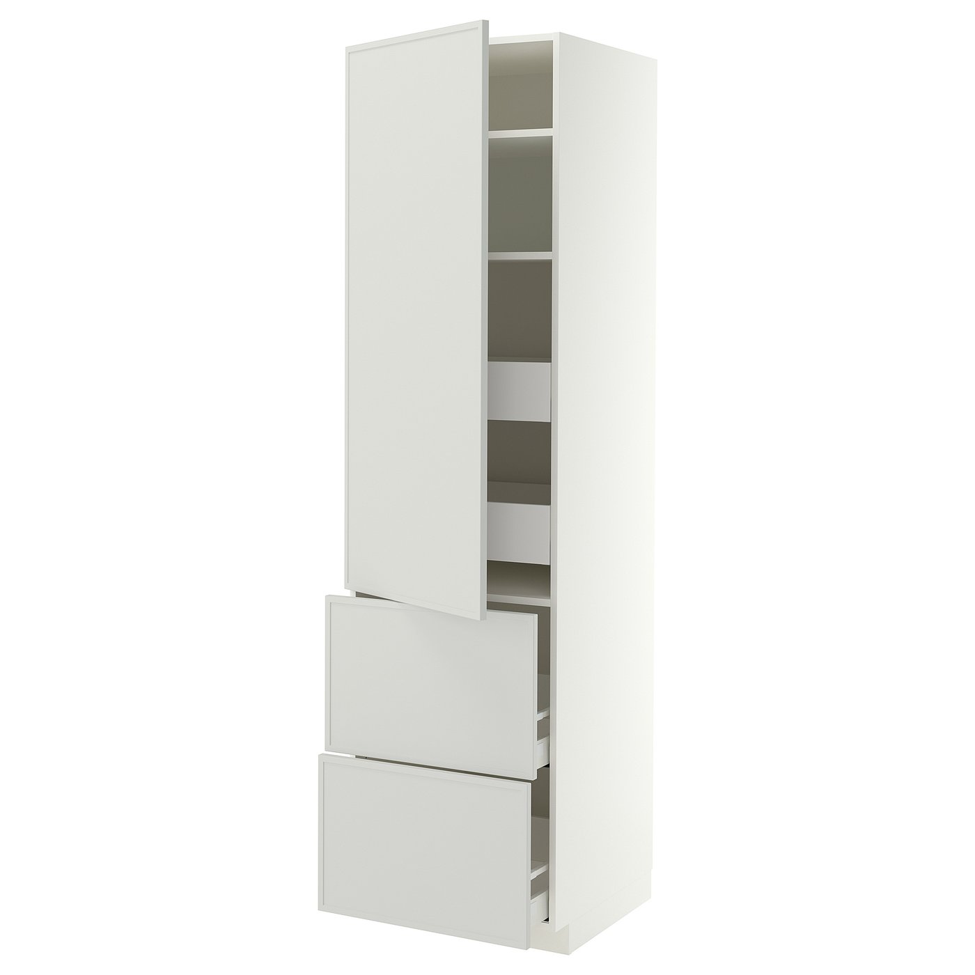 METOD / MAXIMERA hi cab w shlvs/4 drawers/dr/2 frnts, white/Aspudden light grey, 60x60x220 cm