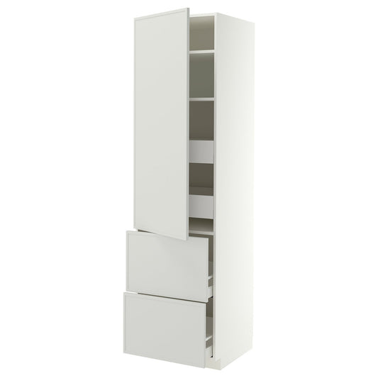 METOD / MAXIMERA hi cab w shlvs/4 drawers/dr/2 frnts, white/Aspudden light grey, 60x60x220 cm