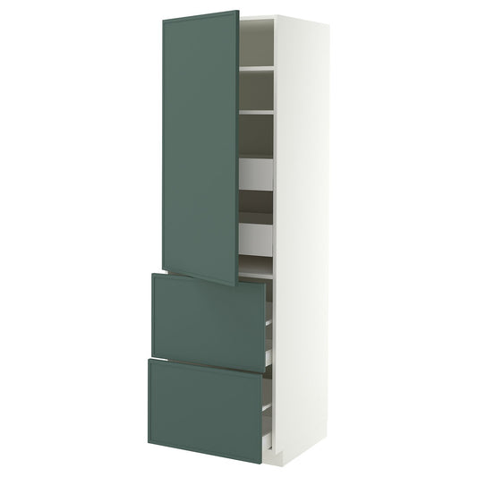 METOD / MAXIMERA hi cab w shlvs/4 drawers/dr/2 frnts, white/Aspudden dark grey-green, 60x60x200 cm