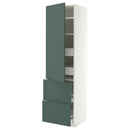 METOD / MAXIMERA hi cab w shlvs/4 drawers/dr/2 frnts, white/Aspudden dark grey-green, 60x60x220 cm