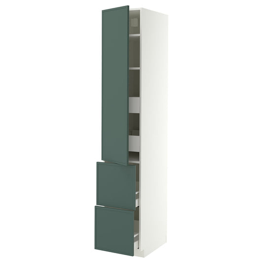 METOD / MAXIMERA hi cab w shlvs/4 drawers/dr/2 frnts, white/Aspudden dark grey-green, 40x60x220 cm