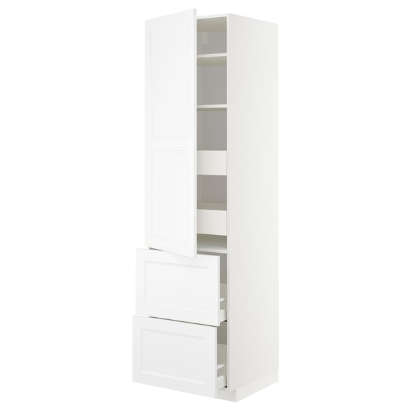METOD / MAXIMERA hi cab w shlvs/4 drawers/dr/2 frnts, white/Axstad matt white, 60x60x220 cm