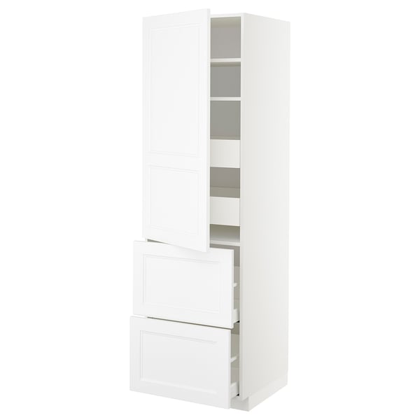 METOD / MAXIMERA hi cab w shlvs/4 drawers/dr/2 frnts, white/Axstad matt white, 60x60x200 cm