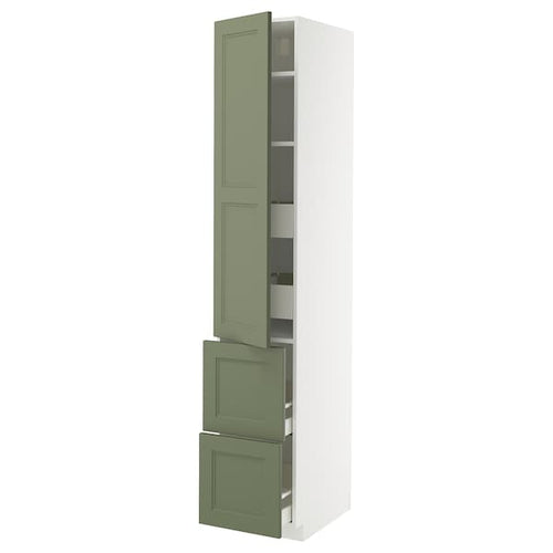 METOD / MAXIMERA - METOD / MAXIMERA Hi cab w shlvs/4 drawers/dr/2 frnts, white/Axstad grey-green, 40x60x220 cm