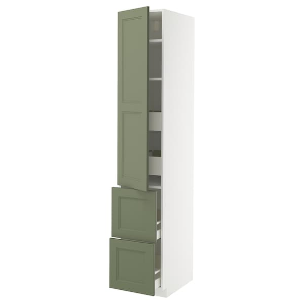 METOD / MAXIMERA - METOD / MAXIMERA Hi cab w shlvs/4 drawers/dr/2 frnts, white/Axstad grey-green, 40x60x220 cm