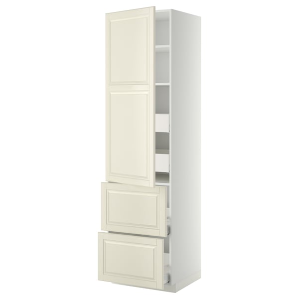 METOD / MAXIMERA hi cab w shlvs/4 drawers/dr/2 frnts, white/Bodbyn off-white, 60x60x220 cm