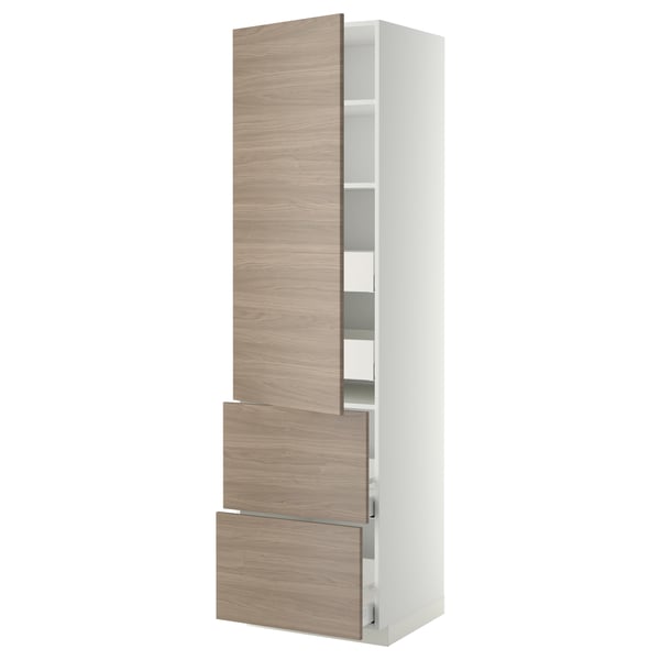 METOD / MAXIMERA hi cab w shlvs/4 drawers/dr/2 frnts, white/Brokhult light grey