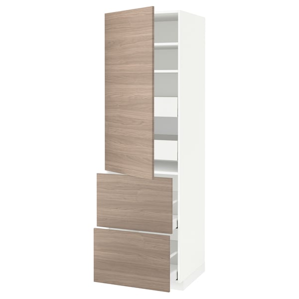 METOD / MAXIMERA hi cab w shlvs/4 drawers/dr/2 frnts, white/Brokhult light grey