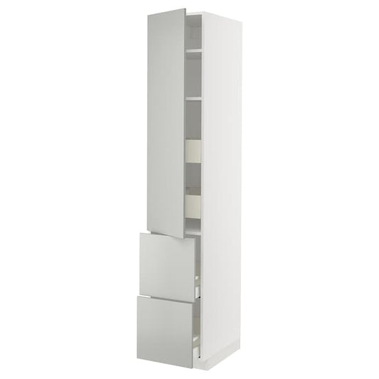 Ikea METOD / MAXIMERA - Hi cab w shlvs/4 drawers/dr/2 frnts, white/Havstorp light grey, 40x60x220 cm