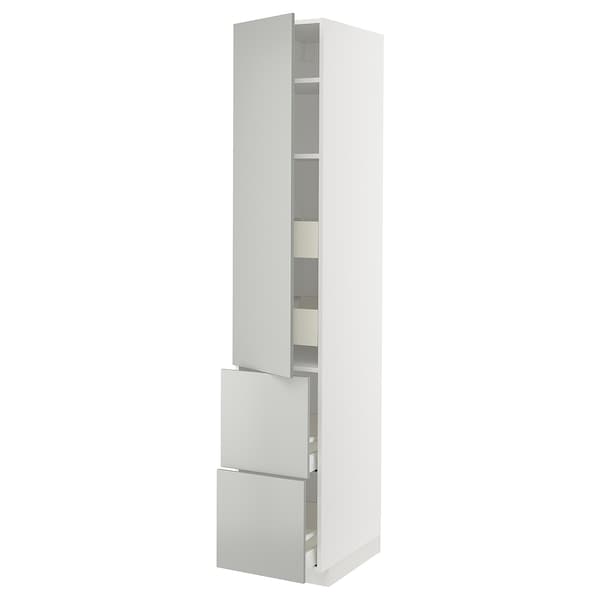 METOD / MAXIMERA - Hi cab w shlvs/4 drawers/dr/2 frnts, white/Havstorp light grey, 40x60x220 cm