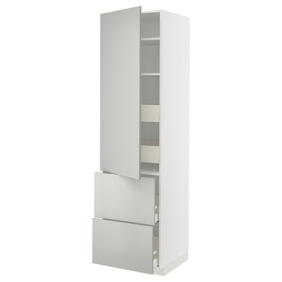 METOD / MAXIMERA - Cabinet / shelves / 4 drawers / door / 2fron, white / Havstorp light grey,60x60x220 cm