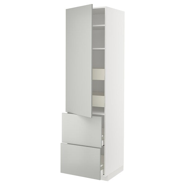 METOD / MAXIMERA - Hi cab w shlvs/4 drawers/dr/2 frnts, white/Havstorp light grey, 60x60x220 cm