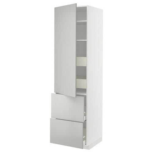 METOD / MAXIMERA hi cab w shlvs/4 drawers/dr/2 frnts, white/Havstorp light grey, 60x60x220 cm