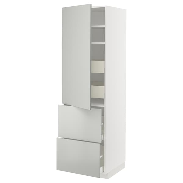 Ikea METOD / MAXIMERA - Hi cab w shlvs/4 drawers/dr/2 frnts, white/Havstorp light grey, 60x60x200 cm