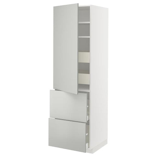 METOD / MAXIMERA hi cab w shlvs/4 drawers/dr/2 frnts, white/Havstorp light grey, 60x60x200 cm