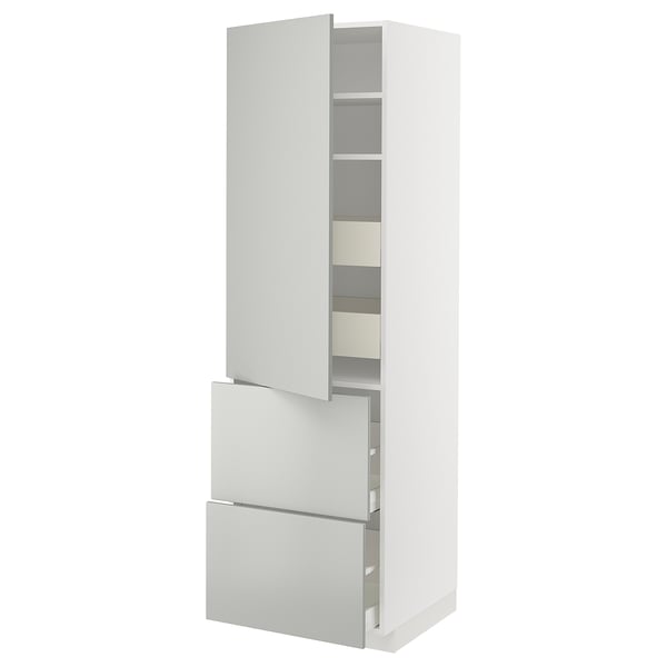 METOD / MAXIMERA hi cab w shlvs/4 drawers/dr/2 frnts, white/Havstorp light grey, 60x60x200 cm