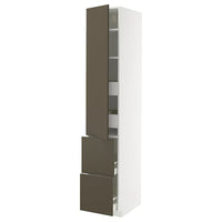 METOD / MAXIMERA hi cab w shlvs/4 drawers/dr/2 frnts, white/Havstorp brown-beige, 40x60x220 cm