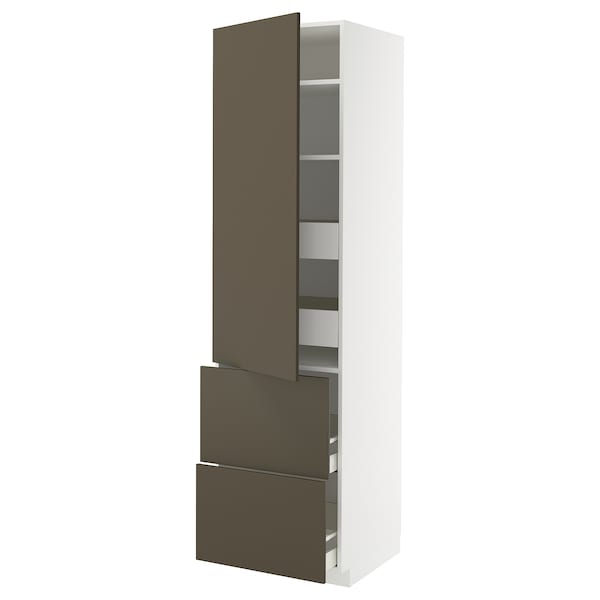 Ikea METOD / MAXIMERA - Hi cab w shlvs/4 drawers/dr/2 frnts, white/Havstorp brown-beige, 60x60x220 cm