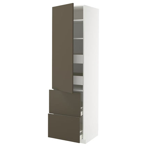 METOD / MAXIMERA hi cab w shlvs/4 drawers/dr/2 frnts, white/Havstorp brown-beige, 60x60x220 cm