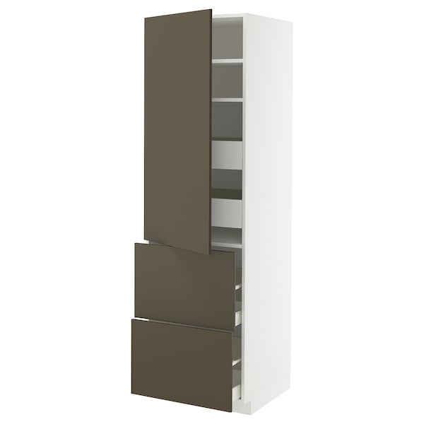 METOD / MAXIMERA - Hi cab w shlvs/4 drawers/dr/2 frnts, white/Havstorp brown-beige, 60x60x200 cm