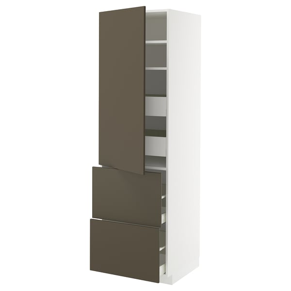 METOD / MAXIMERA hi cab w shlvs/4 drawers/dr/2 frnts, white/Havstorp brown-beige, 60x60x200 cm