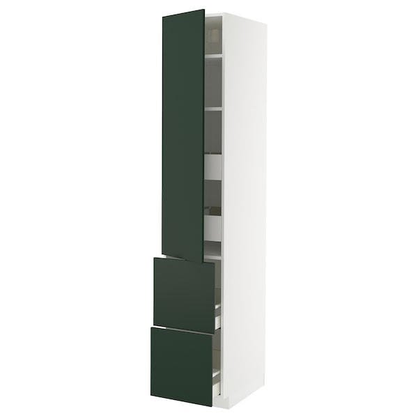 METOD / MAXIMERA - Hi cab w shlvs/4 drawers/dr/2 frnts, white/Havstorp deep green, 40x60x220 cm