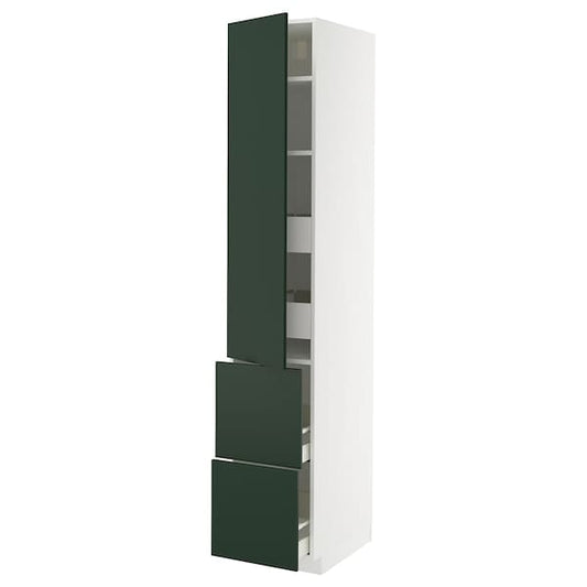 Ikea METOD / MAXIMERA - Hi cab w shlvs/4 drawers/dr/2 frnts, white/Havstorp deep green, 40x60x220 cm